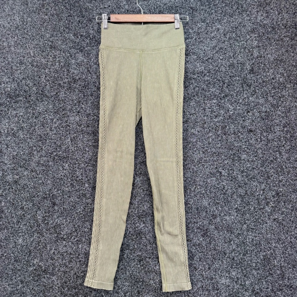 OFFLINE by Aerie Ribbed Seamless Leggings Olive Green Braided Side Detail Small